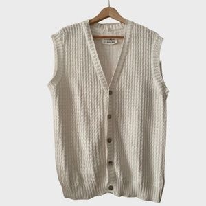 MARGIELA MM6 White Cotton Knit Cardigan Vest Large